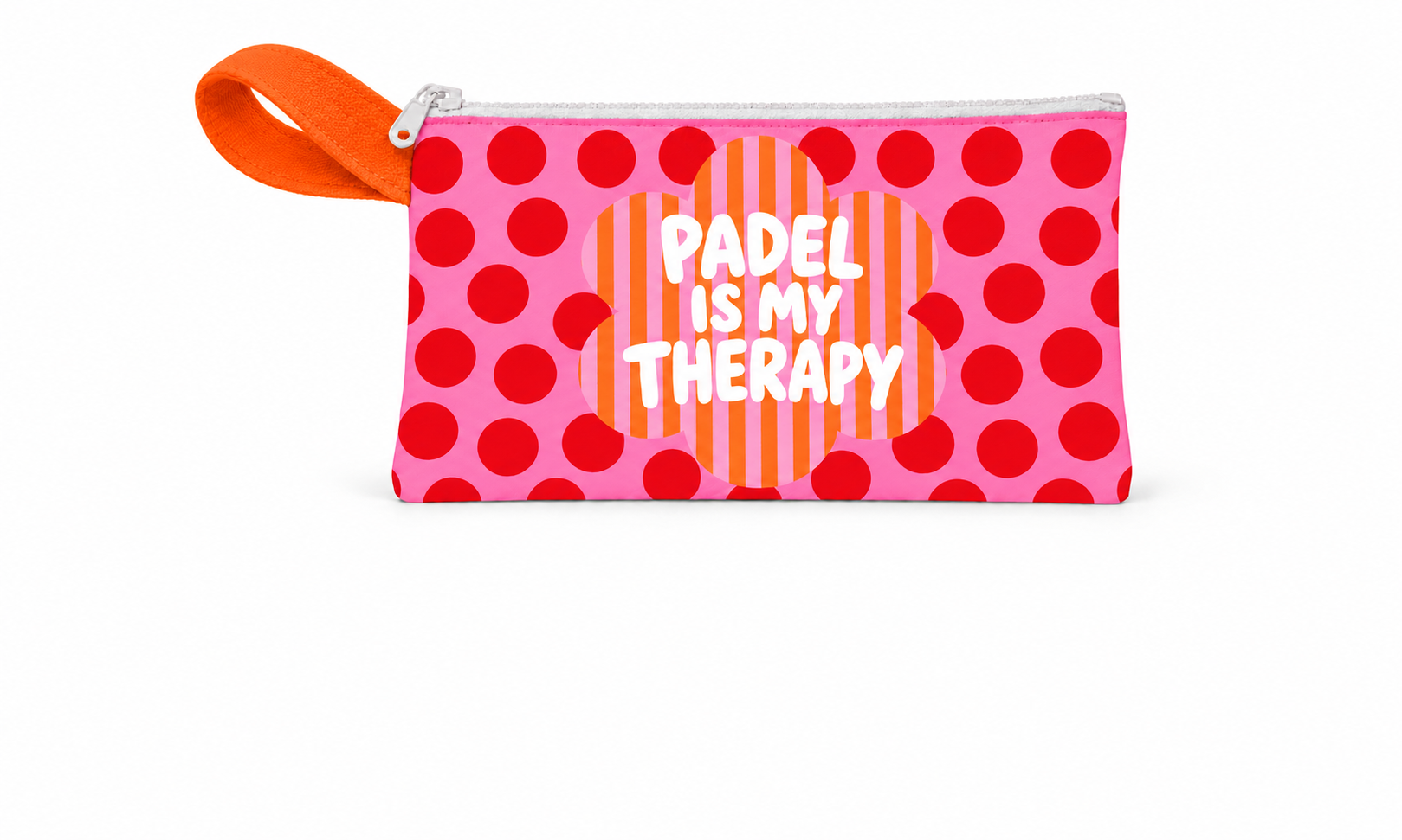 Pink Padel Therapy Pouch with Orange Strap НЕСЕСЕР за падел Padel Is My Therapy – розов на точки - Image 1