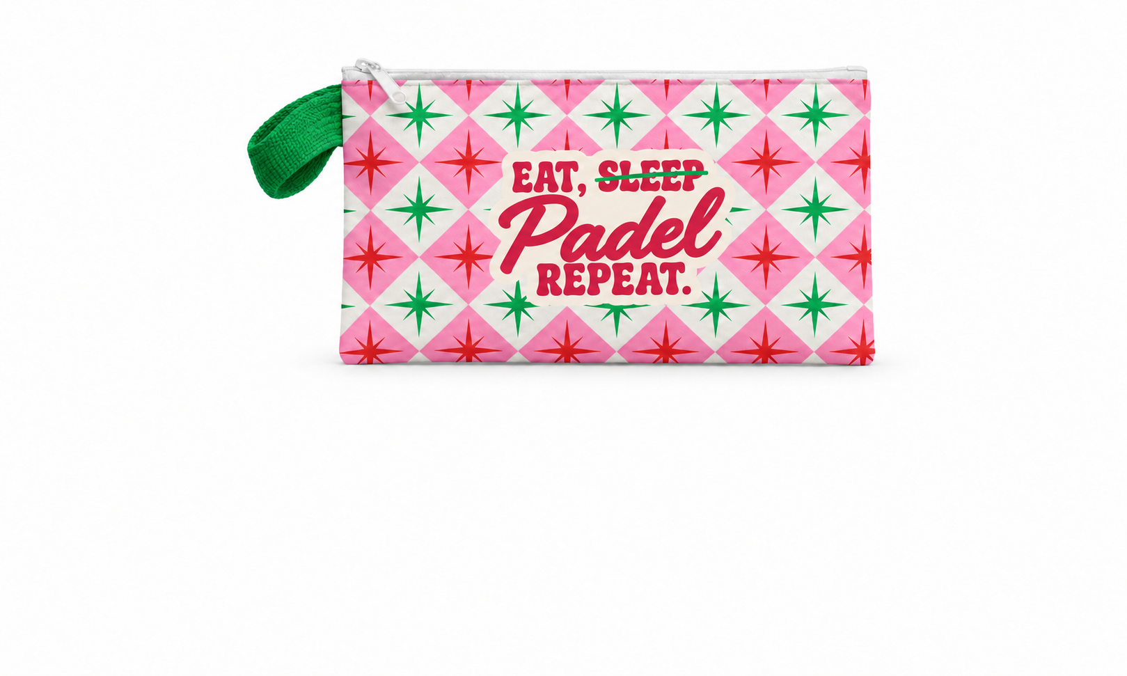 Pink padel pouch with green loop НЕСЕСЕР за падел Eat Sleep Padel Repeat – ромбове и звезди - Image 1