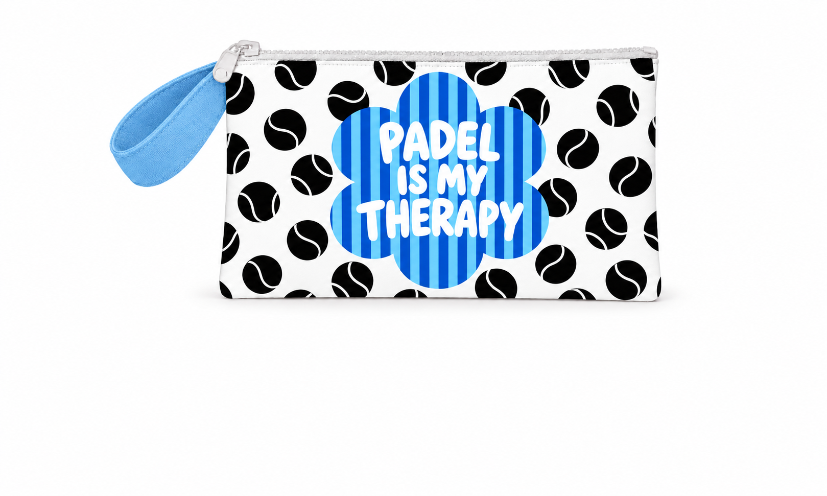 White padel pouch with blue strap НЕСЕСЕР за падел Padel Is My Therapy – син акцент - Image 1